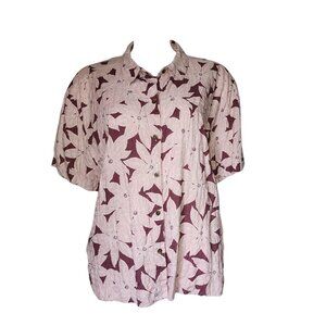 Eddie Bauer Button Down Shirt Womens Plus Size 2XL Pink Floral Collared